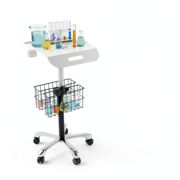 Medical Cart POCHAR MC-12 White Adjustable Height Aluminum Trolley-3