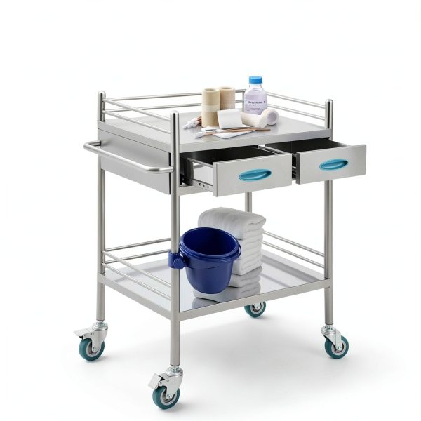 Happybuy Lab Cart K-ST529 Silver Dual-Layer with Dual Drawers-1