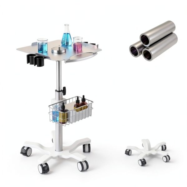 POCHAR Lab Cart MC-15 Adjustable Height Aluminum Medical Cart White-2