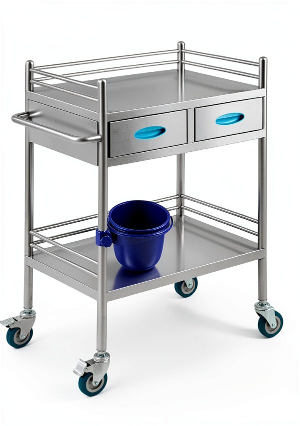 Happybuy Lab Cart K-ST529 Silver Dual-Layer with Dual Drawers-7