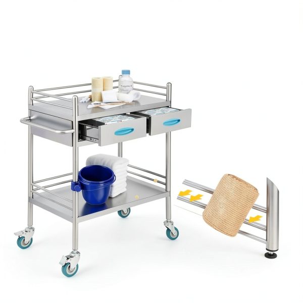 Happybuy Lab Cart K-ST529 Silver Dual-Layer with Dual Drawers-3