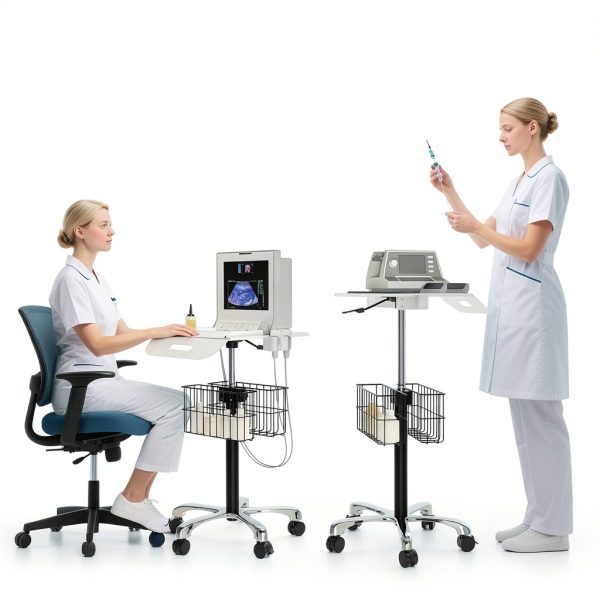 Medical Cart POCHAR MC-12 White Adjustable Height Aluminum Trolley-2