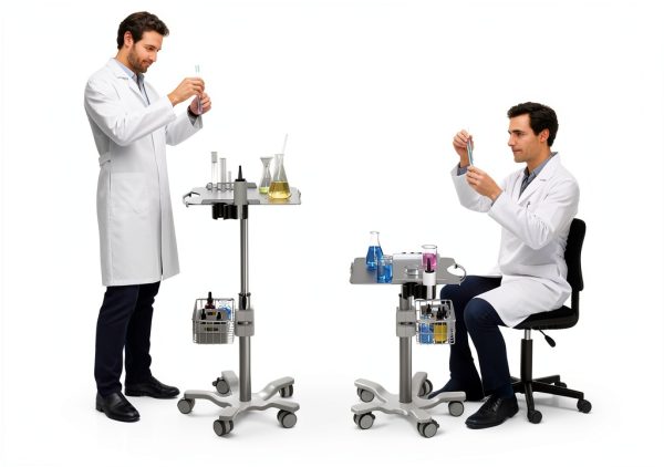 POCHAR Lab Cart MC-15 Adjustable Height Aluminum Medical Cart White-4
