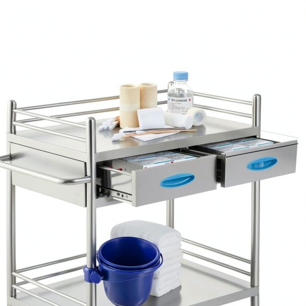 Happybuy Lab Cart K-ST529 Silver Dual-Layer with Dual Drawers-5