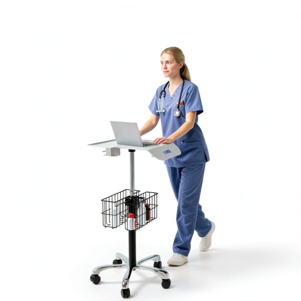 Medical Cart POCHAR MC-12 White Adjustable Height Aluminum Trolley-5