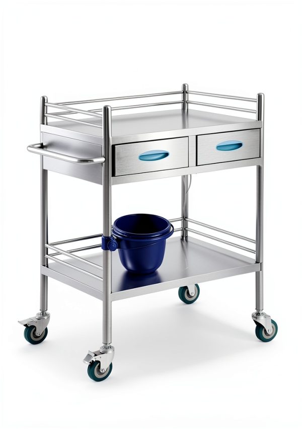 Happybuy Lab Cart K-ST529 Silver Dual-Layer with Dual Drawers-6