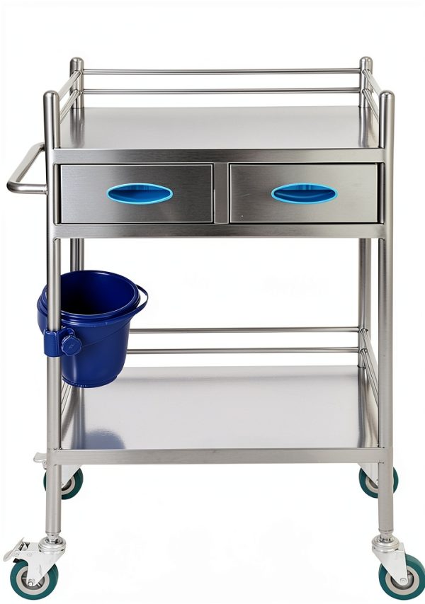 Happybuy Lab Cart K-ST529 Silver Dual-Layer with Dual Drawers-0