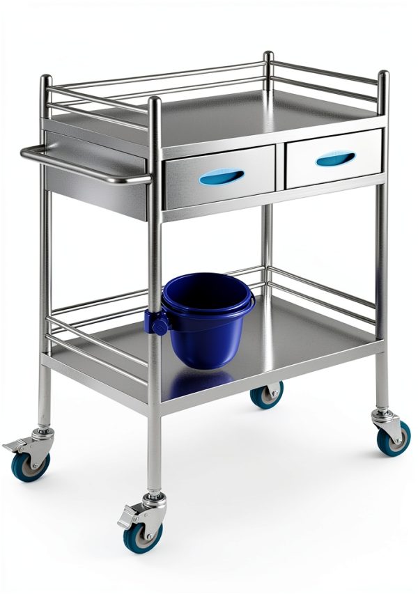Happybuy Lab Cart K-ST529 Silver Dual-Layer with Dual Drawers-8
