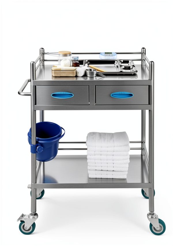 Happybuy Lab Cart K-ST529 Silver Dual-Layer with Dual Drawers-2