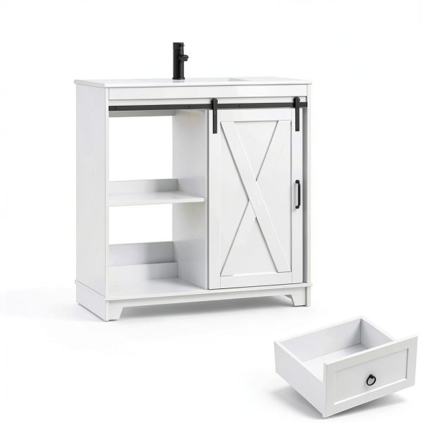 Bathroom Vanity Pipleo 36" White Farmhouse with Sliding Barn Door-1