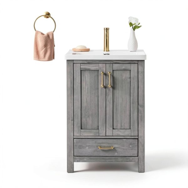 VINNOVA Gela Freestanding Bathroom Vanity, Small, Fir Wood Grey-1