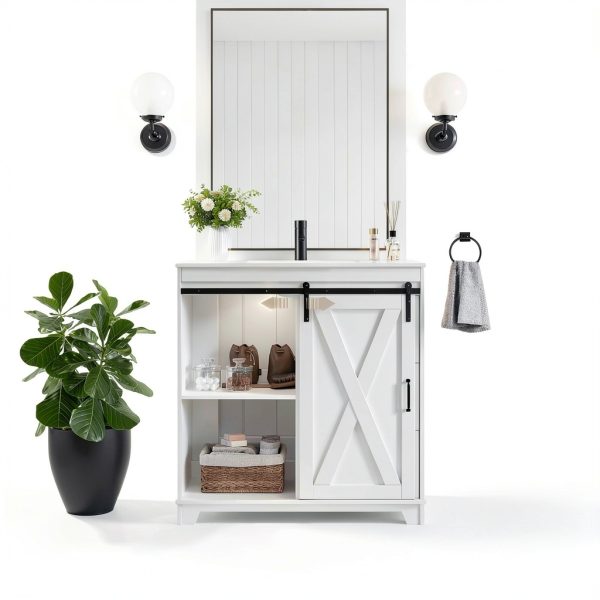Bathroom Vanity Pipleo 36" White Farmhouse with Sliding Barn Door-3