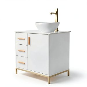 30 Inch Bathroom Vanity ENGELCH White with Soft‑Close Door & Drawers-0