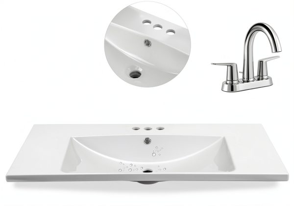 Bathroom Vanity Favfurish 36" Grey 3-Drawer Freestanding Ceramic Sink-6