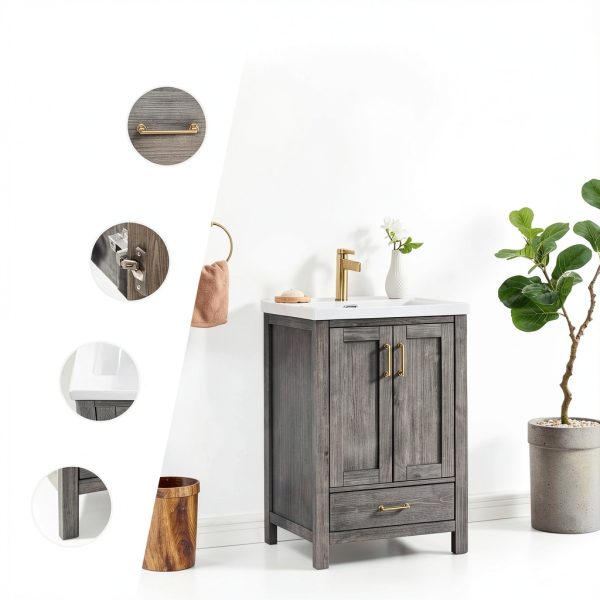 VINNOVA Gela Freestanding Bathroom Vanity, Small, Fir Wood Grey-4