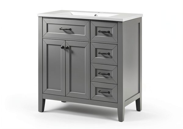 Bathroom Vanity Favfurish 36" Grey 3-Drawer Freestanding Ceramic Sink-4