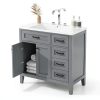 Bathroom Vanity Favfurish 36" Grey 3-Drawer Freestanding Ceramic Sink-0