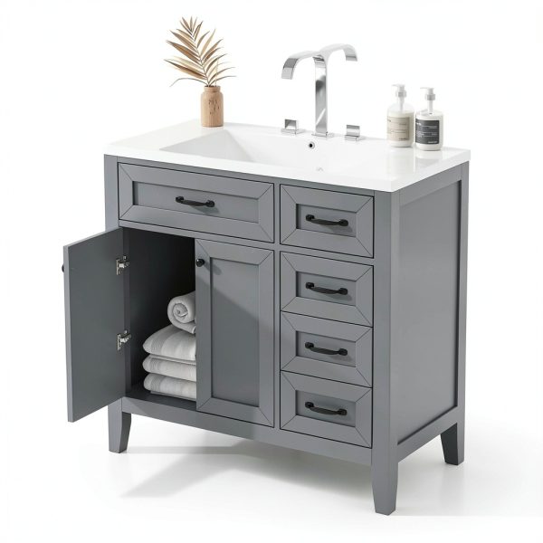 Bathroom Vanity Favfurish 36" Grey 3-Drawer Freestanding Ceramic Sink-0