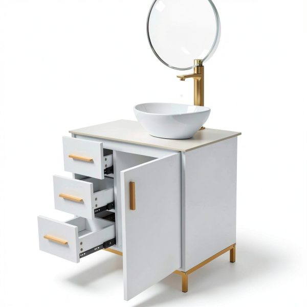 30 Inch Bathroom Vanity ENGELCH White with Soft‑Close Door & Drawers-2