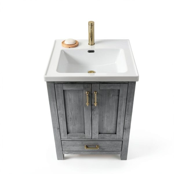 VINNOVA Gela Freestanding Bathroom Vanity, Small, Fir Wood Grey-5