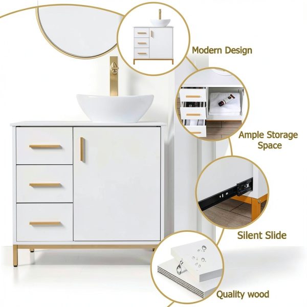 30 Inch Bathroom Vanity ENGELCH White with Soft‑Close Door & Drawers-3