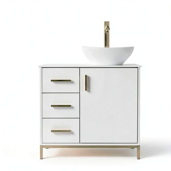30 Inch Bathroom Vanity ENGELCH White with Soft‑Close Door & Drawers-6