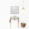28" Wall-Mounted Ceramic Bathroom Sink Vanity, Rectangular Integrated Basin with 3 Faucet Holes, Gold Stainless Steel Support Legs & Towel Bar, Freestanding Design, No Faucet Included, White-8