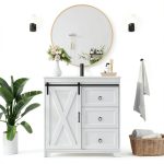Bathroom Vanity Pipleo 36" White Farmhouse with Sliding Barn Door-0