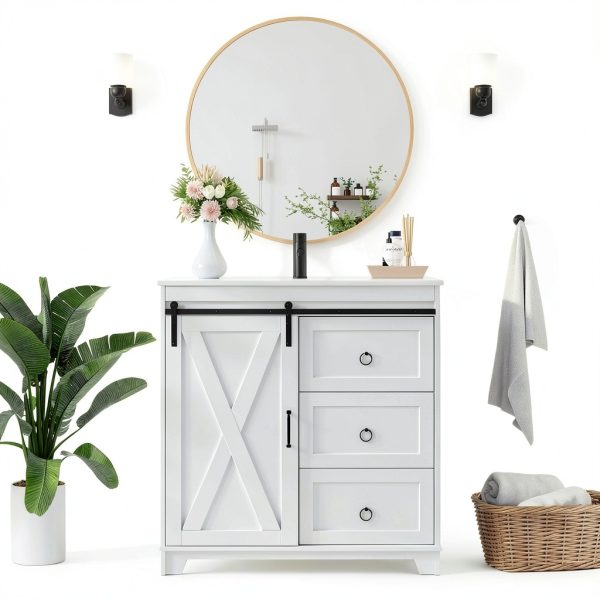 Bathroom Vanity Pipleo 36" White Farmhouse with Sliding Barn Door-0