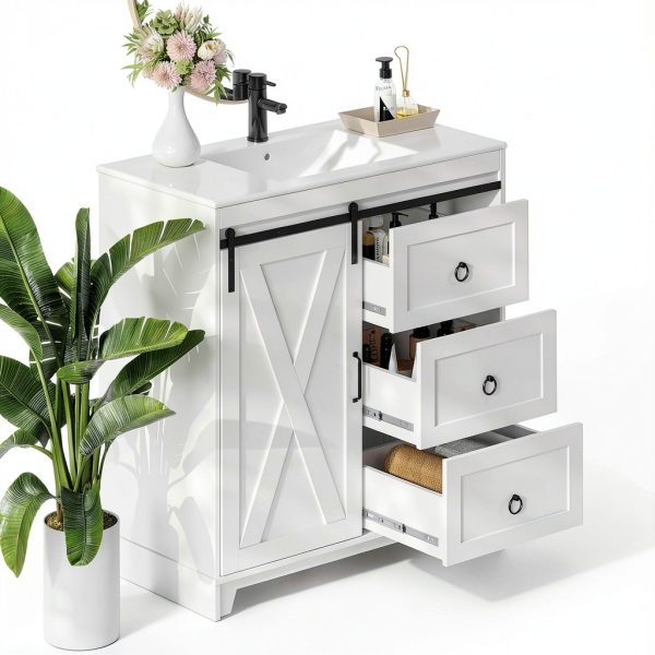 Bathroom Vanity Pipleo 36" White Farmhouse with Sliding Barn Door-2