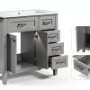 Bathroom Vanity Favfurish 36" Grey 3-Drawer Freestanding Ceramic Sink-8