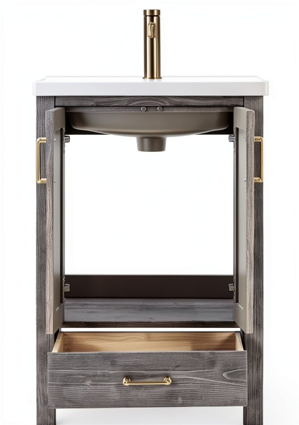 VINNOVA Gela Freestanding Bathroom Vanity, Small, Fir Wood Grey-14