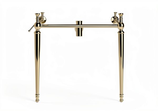 28" Wall-Mounted Ceramic Bathroom Sink Vanity, Rectangular Integrated Basin with 3 Faucet Holes, Gold Stainless Steel Support Legs & Towel Bar, Freestanding Design, No Faucet Included, White-3