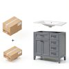 Bathroom Vanity Favfurish 36" Grey 3-Drawer Freestanding Ceramic Sink-5