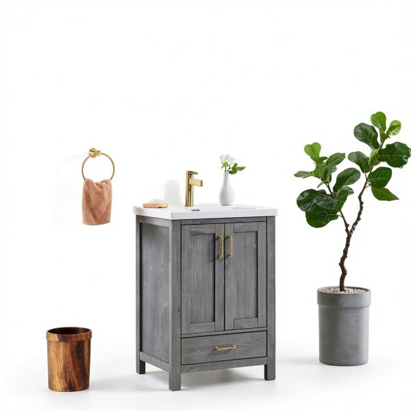 VINNOVA Gela Freestanding Bathroom Vanity, Small, Fir Wood Grey-13