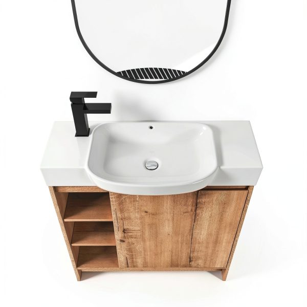 30 Inch Bathroom Vanity, Freestanding Sink Vanity for Bathrooms, Storage Bathroom Vanity with 1 Soft Closing Cabinet, One Door & Two Open Storage compartments, Light Brown-7