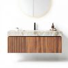 48 Inch Bathroom Vanity with Sink, Wall-Mounted Storage Cabinet with Drawer & Doors, Sintered Stone Countertop & Ceramic Basin, Pre-Assembled Light Gray, Brown Oak-0