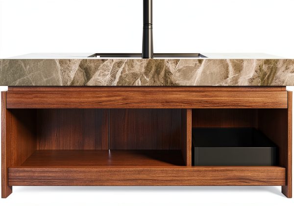 48 Inch Bathroom Vanity with Sink, Wall-Mounted Storage Cabinet with Drawer & Doors, Sintered Stone Countertop & Ceramic Basin, Pre-Assembled Light Gray, Brown Oak-4