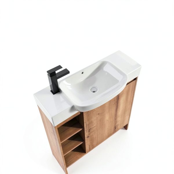 30 Inch Bathroom Vanity, Freestanding Sink Vanity for Bathrooms, Storage Bathroom Vanity with 1 Soft Closing Cabinet, One Door & Two Open Storage compartments, Light Brown-5