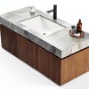 48 Inch Bathroom Vanity with Sink, Wall-Mounted Storage Cabinet with Drawer & Doors, Sintered Stone Countertop & Ceramic Basin, Pre-Assembled Light Gray, Brown Oak-1