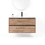 30 Inch Bathroom Vanity with Sink Floating Vanity Bathroom Wall Mounted Cabinet with 2 Soft Close Drawers, Wood, Ceramic Sink, Mid Century Modern, Oak White-0