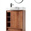 30 Inch Bathroom Vanity, Freestanding Sink Vanity for Bathrooms, Storage Bathroom Vanity with 1 Soft Closing Cabinet, One Door & Two Open Storage compartments, Light Brown-8