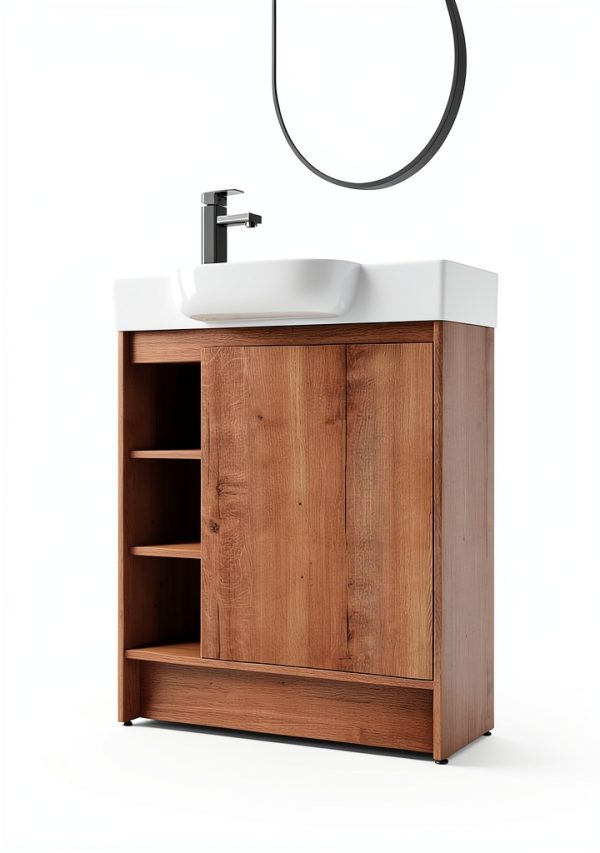 30 Inch Bathroom Vanity, Freestanding Sink Vanity for Bathrooms, Storage Bathroom Vanity with 1 Soft Closing Cabinet, One Door & Two Open Storage compartments, Light Brown-8