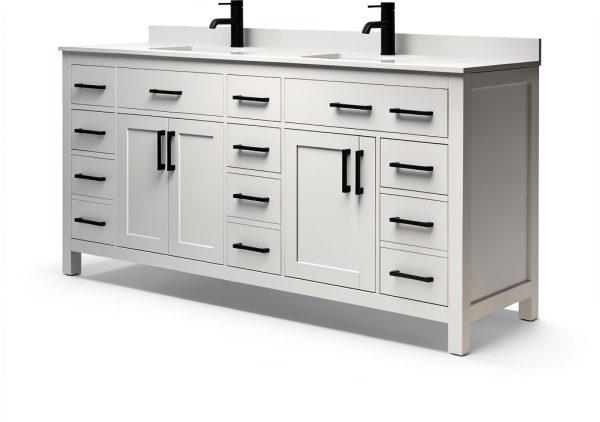 Beckett 84" Double Vanity – Wyndham White Marble Countertop, Black-2