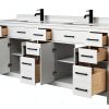 Beckett 84" Double Vanity – Wyndham White Marble Countertop, Black-3