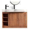 30 Inch Bathroom Vanity, Freestanding Sink Vanity for Bathrooms, Storage Bathroom Vanity with 1 Soft Closing Cabinet, One Door & Two Open Storage compartments, Light Brown-2