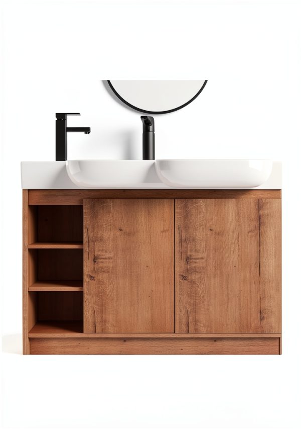 30 Inch Bathroom Vanity, Freestanding Sink Vanity for Bathrooms, Storage Bathroom Vanity with 1 Soft Closing Cabinet, One Door & Two Open Storage compartments, Light Brown-2