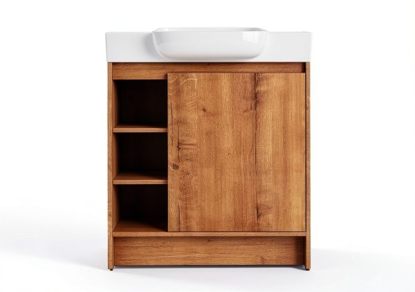 30 Inch Bathroom Vanity, Freestanding Sink Vanity for Bathrooms, Storage Bathroom Vanity with 1 Soft Closing Cabinet, One Door & Two Open Storage compartments, Light Brown-3
