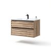 30 Inch Bathroom Vanity with Sink Floating Vanity Bathroom Wall Mounted Cabinet with 2 Soft Close Drawers, Wood, Ceramic Sink, Mid Century Modern, Oak White-2