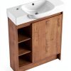 30 Inch Bathroom Vanity, Freestanding Sink Vanity for Bathrooms, Storage Bathroom Vanity with 1 Soft Closing Cabinet, One Door & Two Open Storage compartments, Light Brown-1